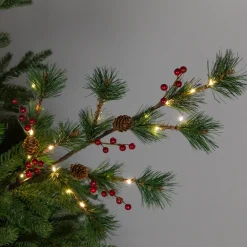 Lighted Berry and Pinecone Christmas Pine Spray - 29" - Warm White
