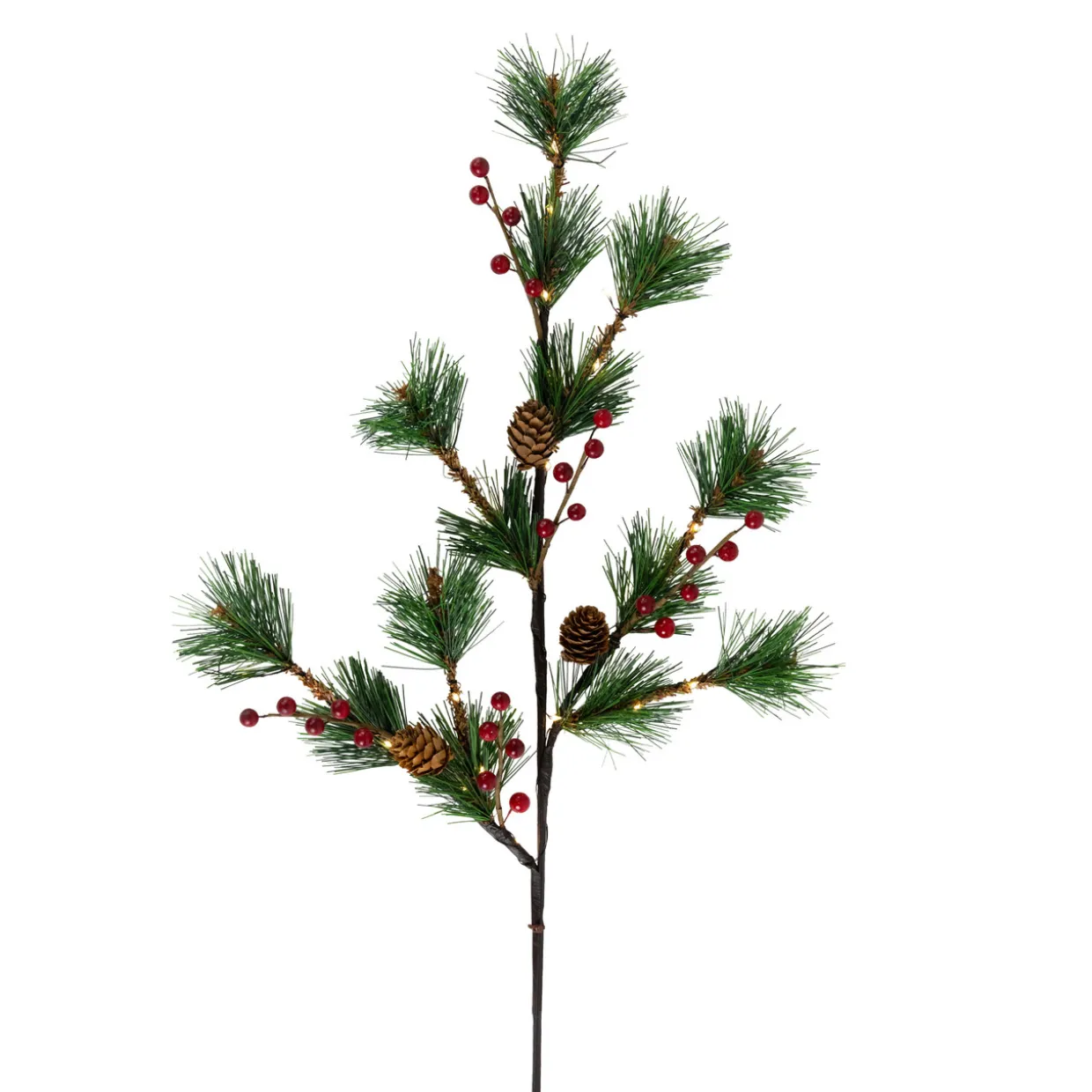 Lighted Berry and Pinecone Christmas Pine Spray - 29" - Warm White