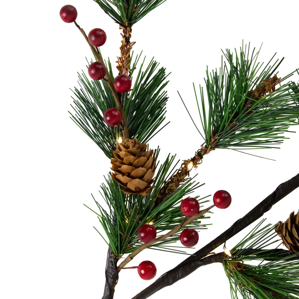 Lighted Berry and Pinecone Christmas Pine Spray - 29" - Warm White