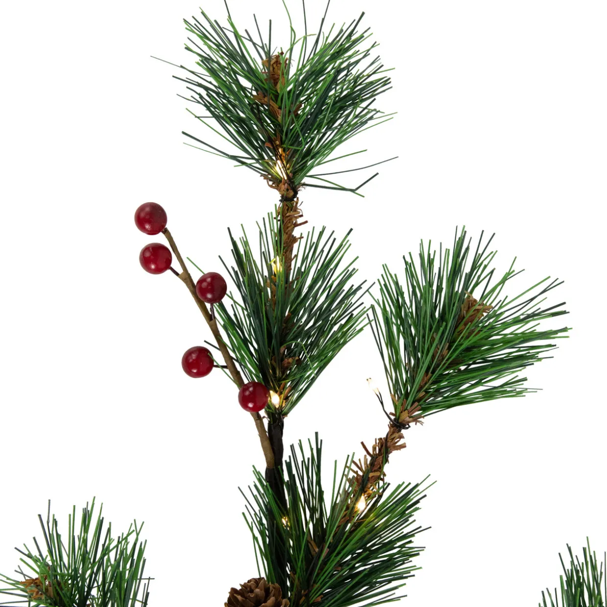 Lighted Berry and Pinecone Christmas Pine Spray - 29" - Warm White
