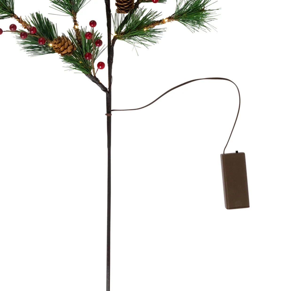 Lighted Berry and Pinecone Christmas Pine Spray - 29" - Warm White