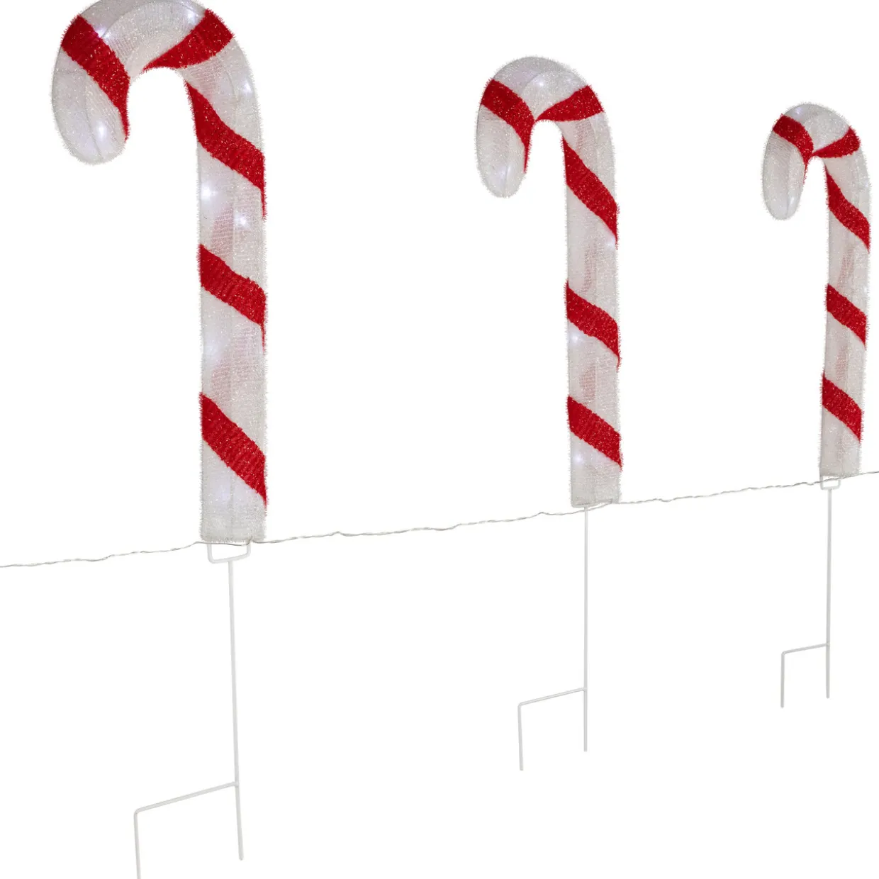 Lighted Candy Cane Christmas Pathway Lawn Stakes - 20" - Set of 3