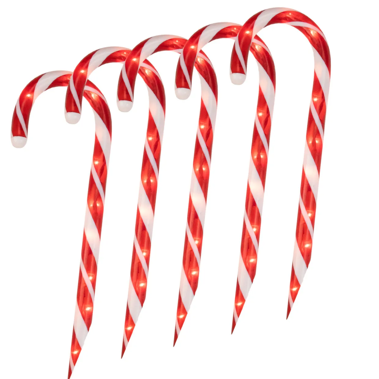 Lighted Candy Cane Outdoor Christmas Pathway Markers - 13.5' White Wire - Set of 10