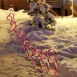 Lighted Candy Cane Outdoor Christmas Pathway Markers - 13.5' White Wire - Set of 10