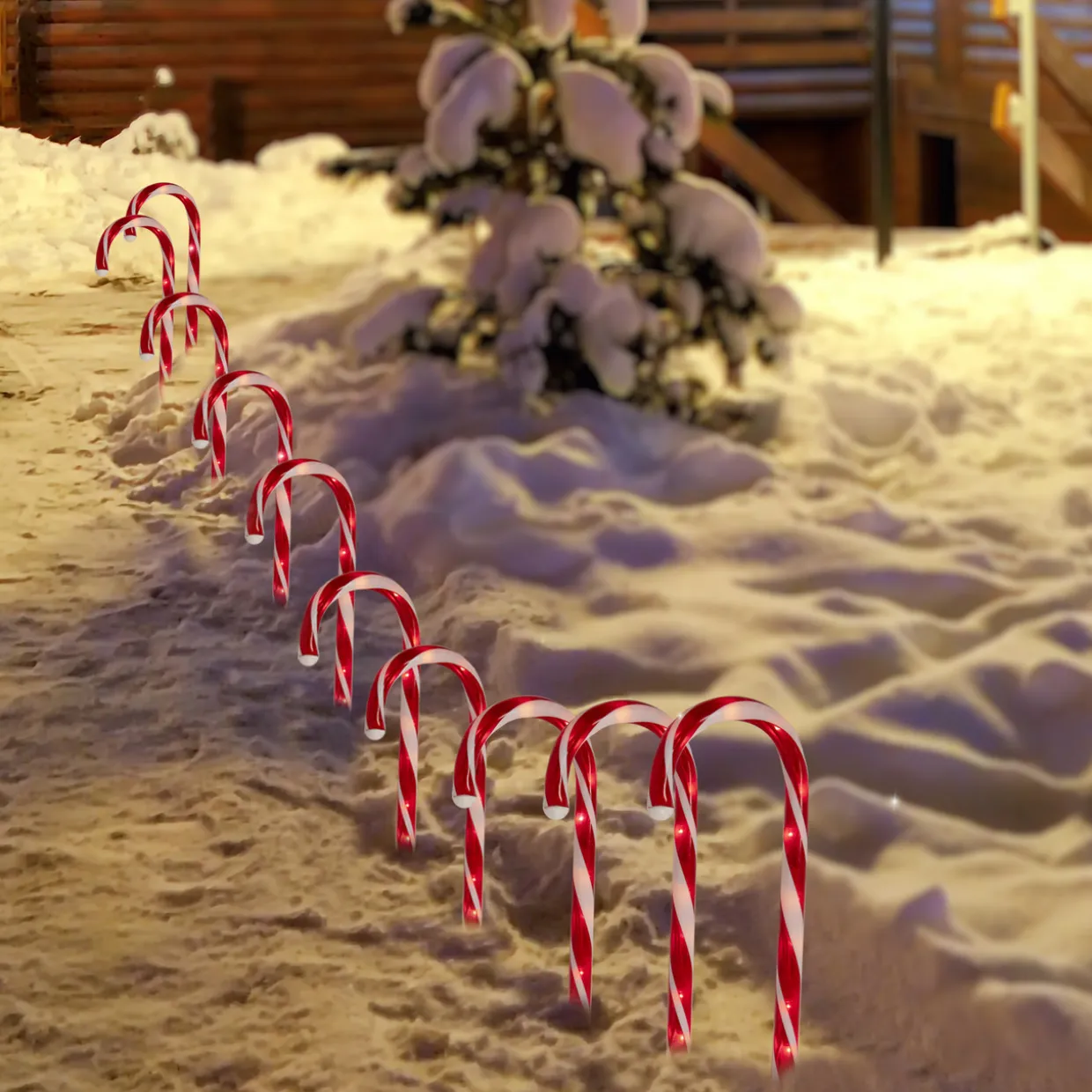 Lighted Candy Cane Outdoor Christmas Pathway Markers - 13.5' White Wire - Set of 10