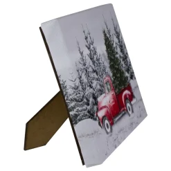 Lighted Christmas Tree in a Red Truck Canvas Art - 8"