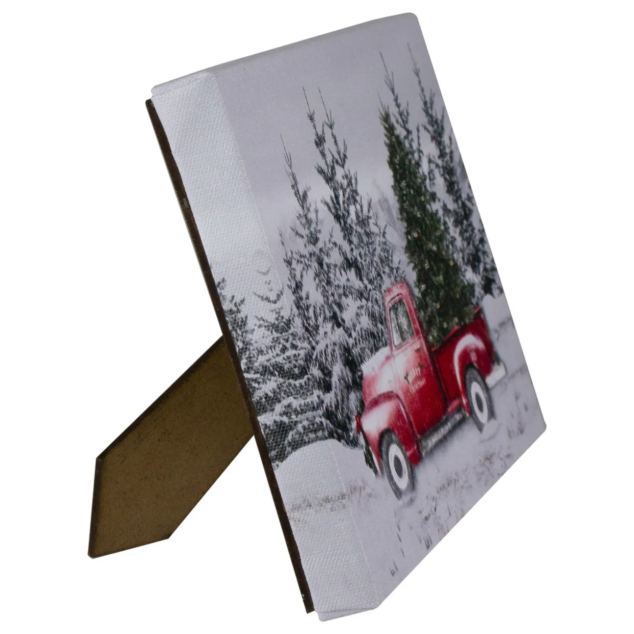 Lighted Christmas Tree in a Red Truck Canvas Art - 8"