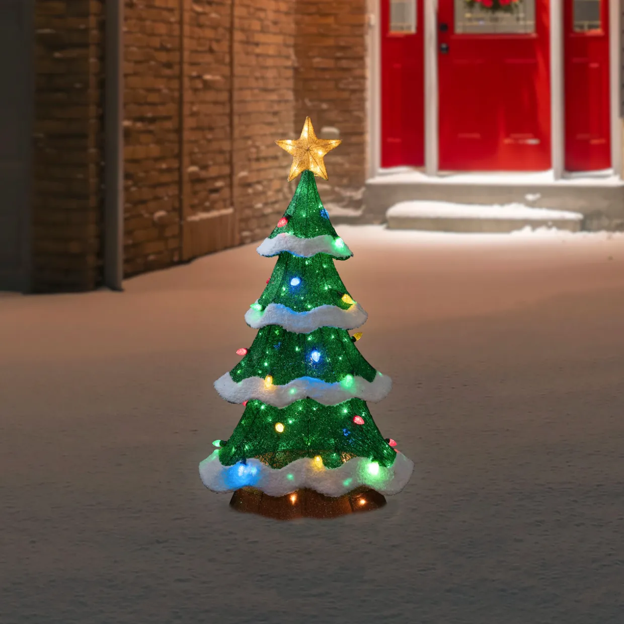 Lighted Christmas Tree Outdoor Yard Decoration - 50" - Green - Multi-Color LED