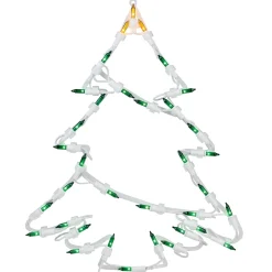 Lighted Christmas Tree Window Silhouette Decoration - 15" - Green and Yellow Lights