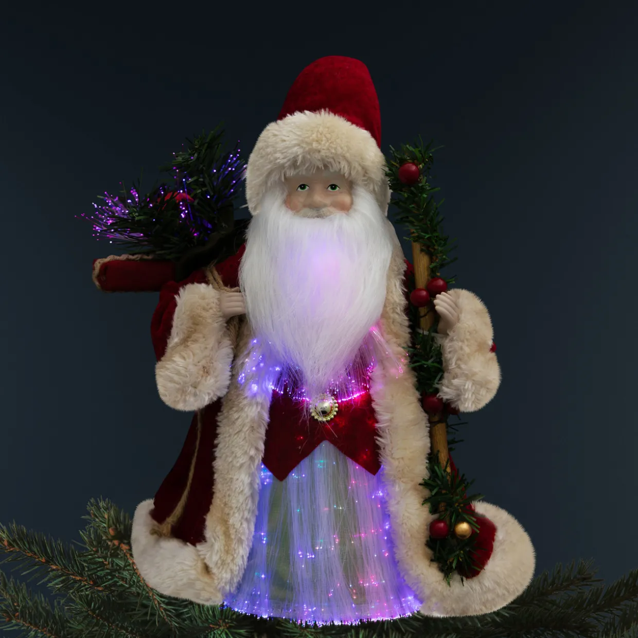 Lighted Color-Changing Fiber Optic Santa Claus Christmas Tree Topper - 12"