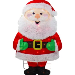 Lighted 2D Chenille Santa Outdoor Christmas Decoration - 32" - Warm White Lights