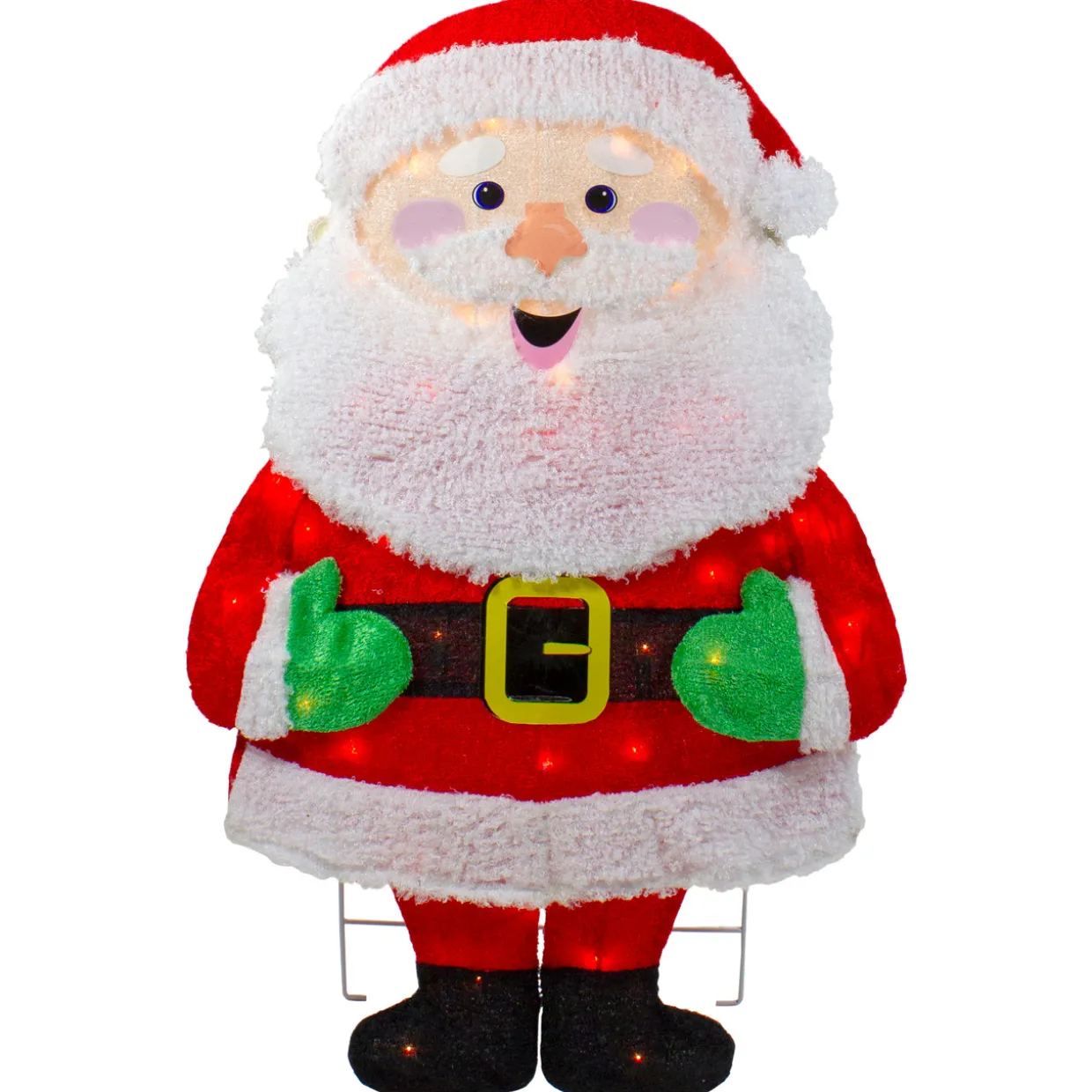 Lighted 2D Chenille Santa Outdoor Christmas Decoration - 32" - Warm White Lights