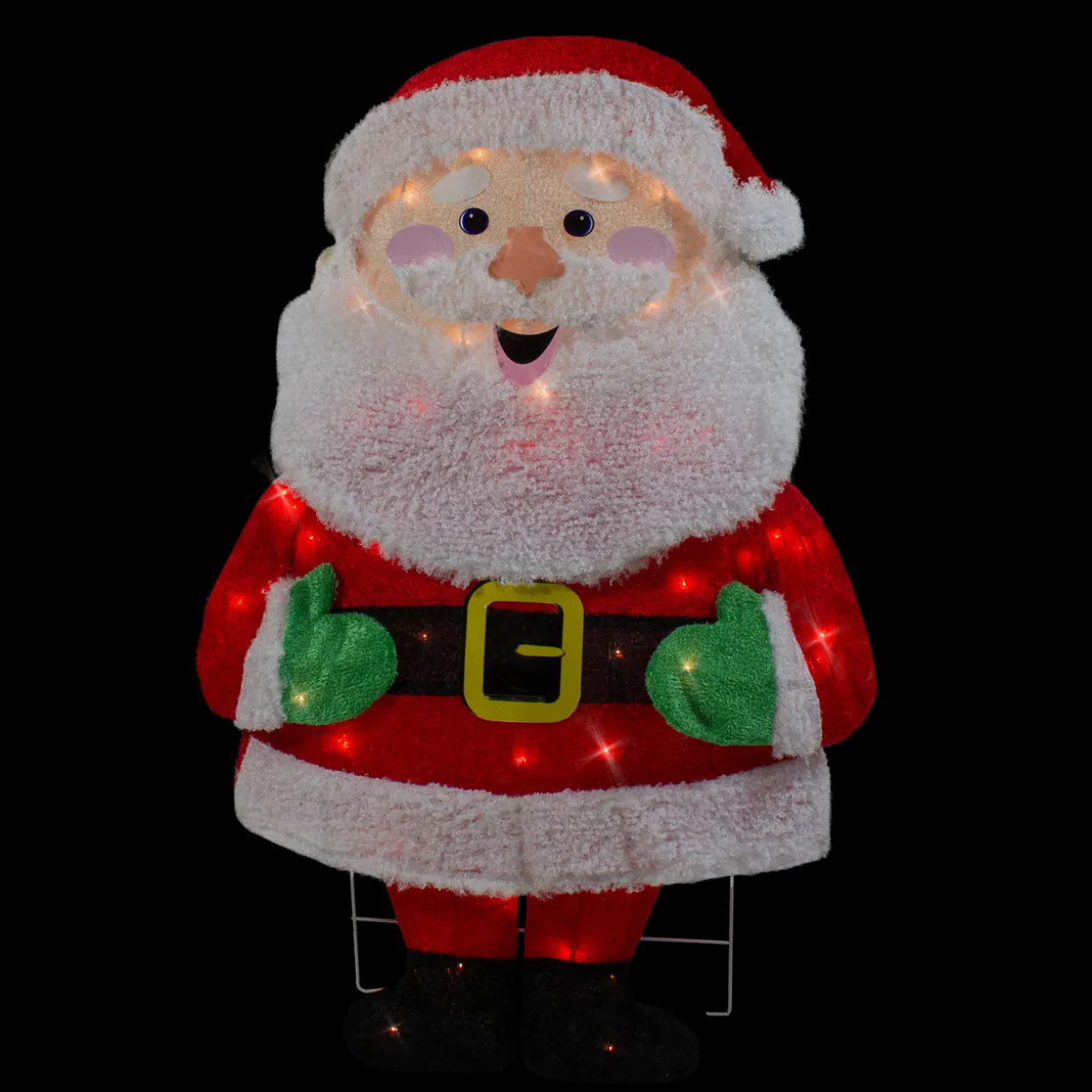 Lighted 2D Chenille Santa Outdoor Christmas Decoration - 32" - Warm White Lights
