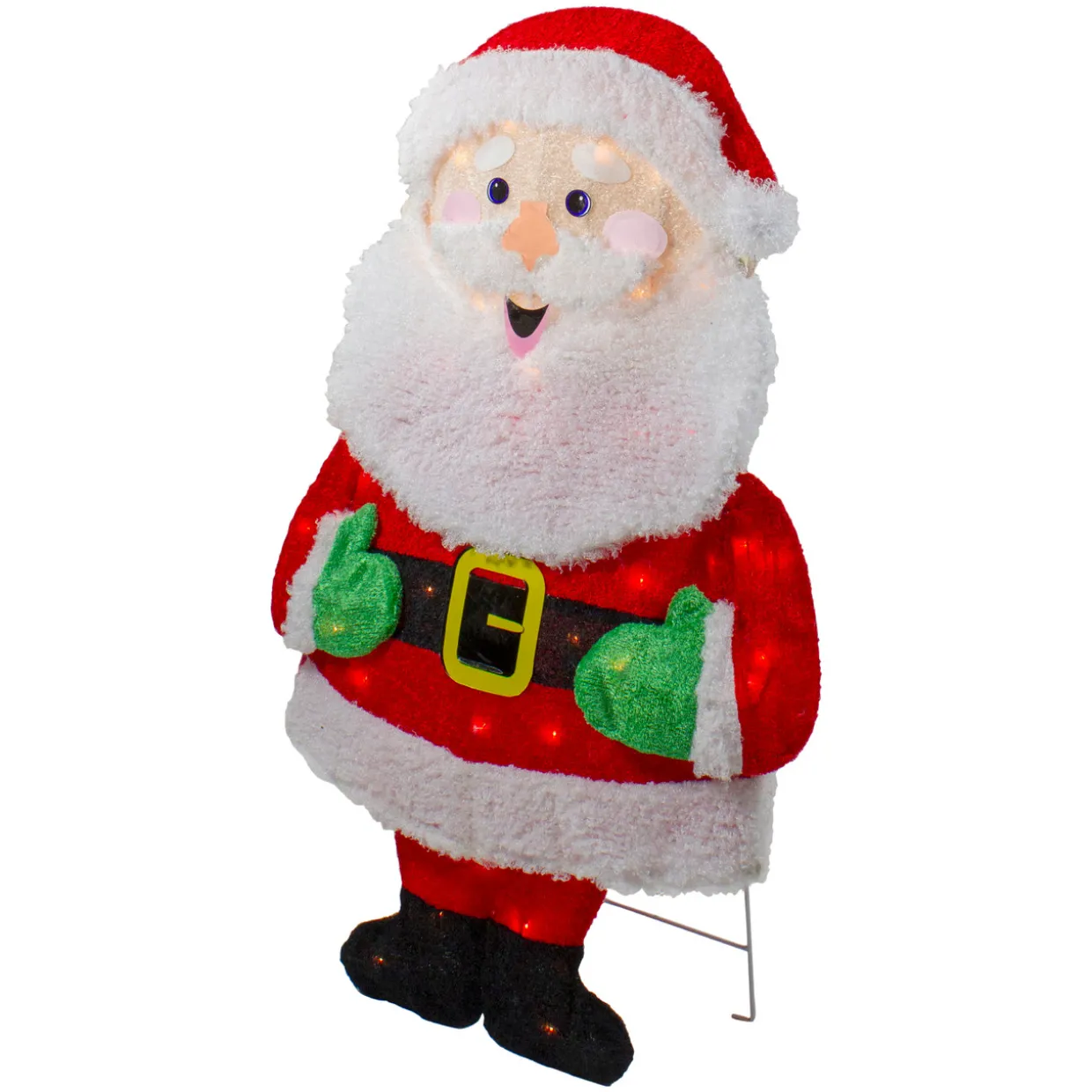 Lighted 2D Chenille Santa Outdoor Christmas Decoration - 32" - Warm White Lights