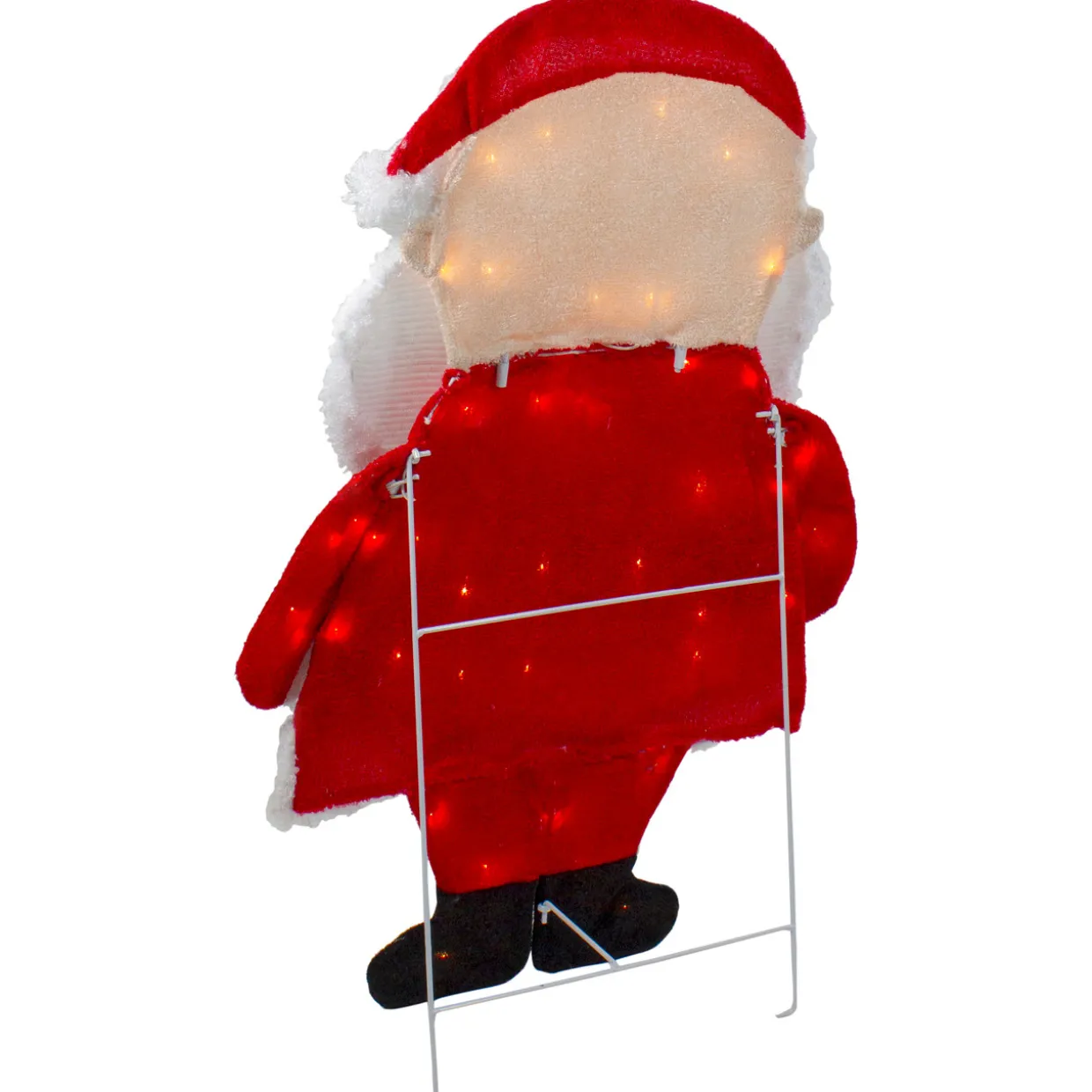 Lighted 2D Chenille Santa Outdoor Christmas Decoration - 32" - Warm White Lights