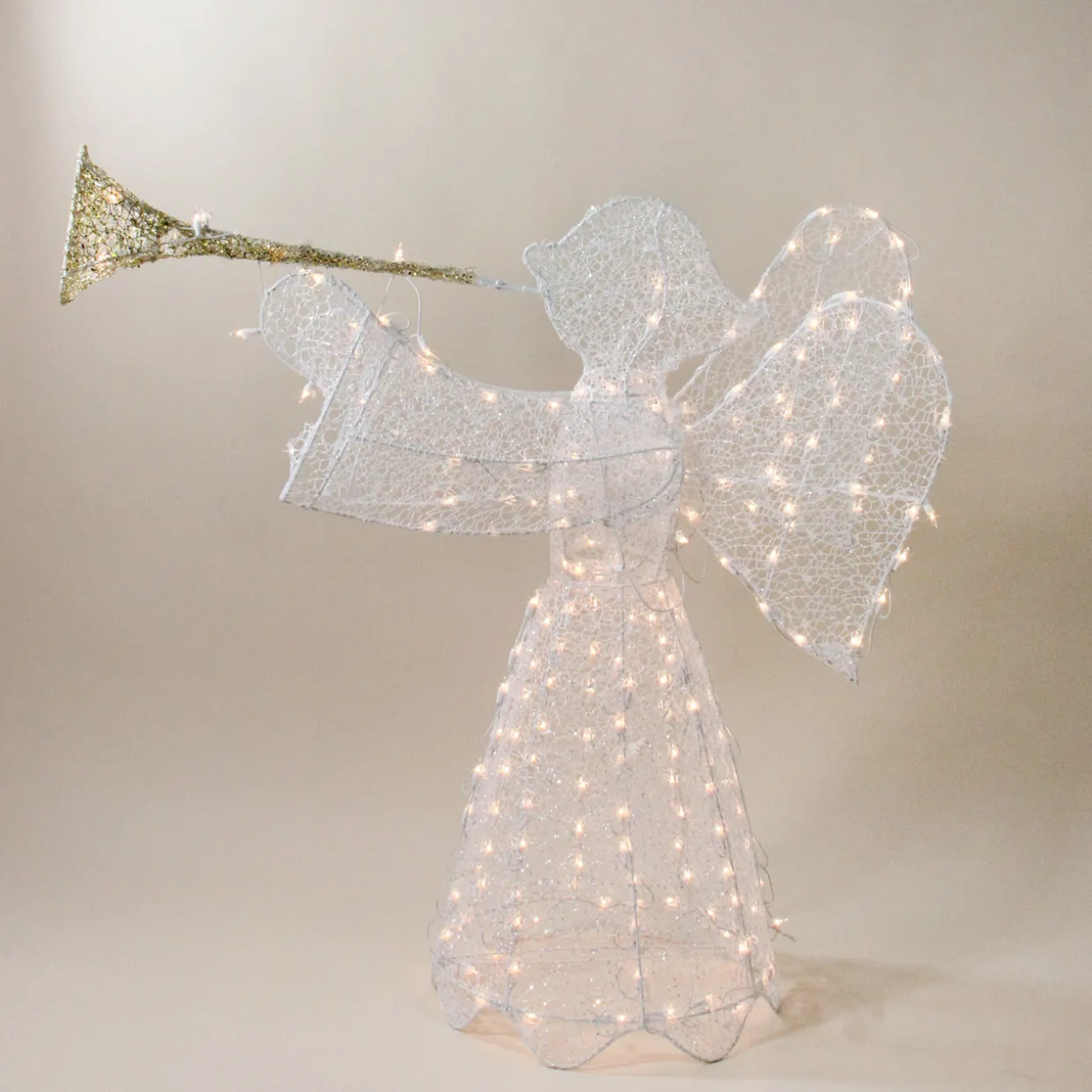 Lighted 3D Trumpeting Angel Outdoor Christmas Decoration - 44" - Clear Lights