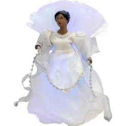 Lighted Fiber Optic African American Angel Christmas Tree Topper - 12" - Silver