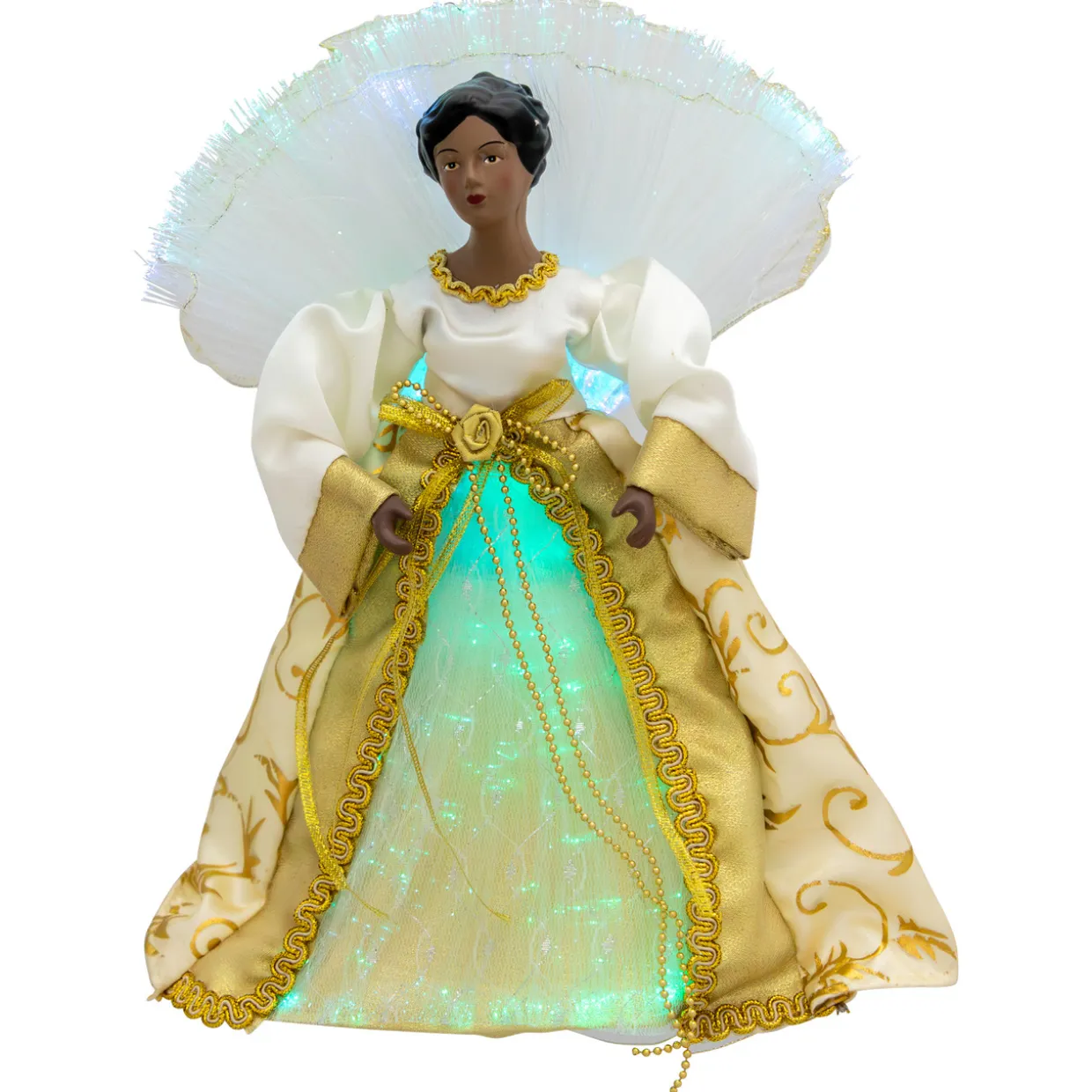 Lighted Fiber Optic African American Angel Christmas Tree Topper - 12" - Gold