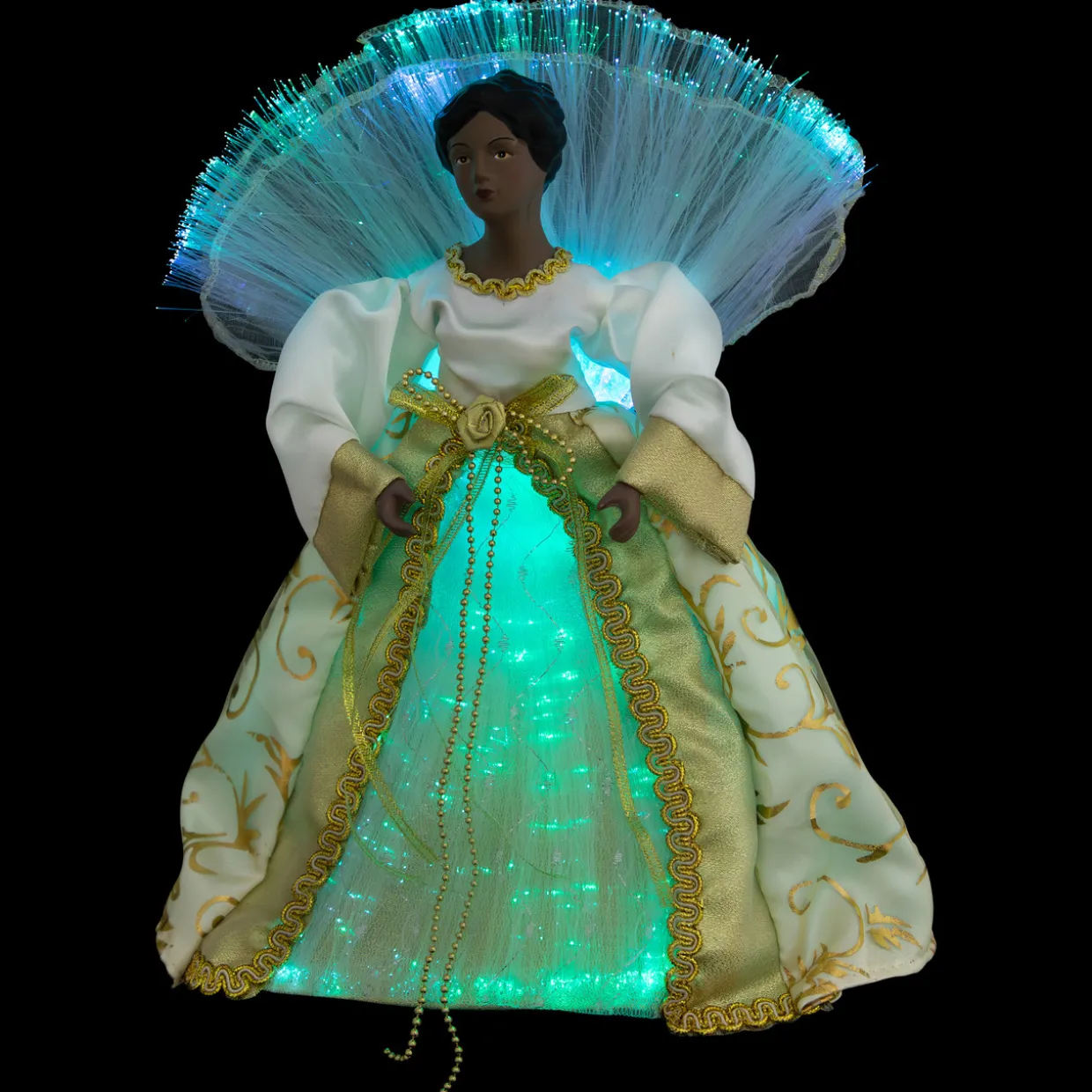 Lighted Fiber Optic African American Angel Christmas Tree Topper - 12" - Gold