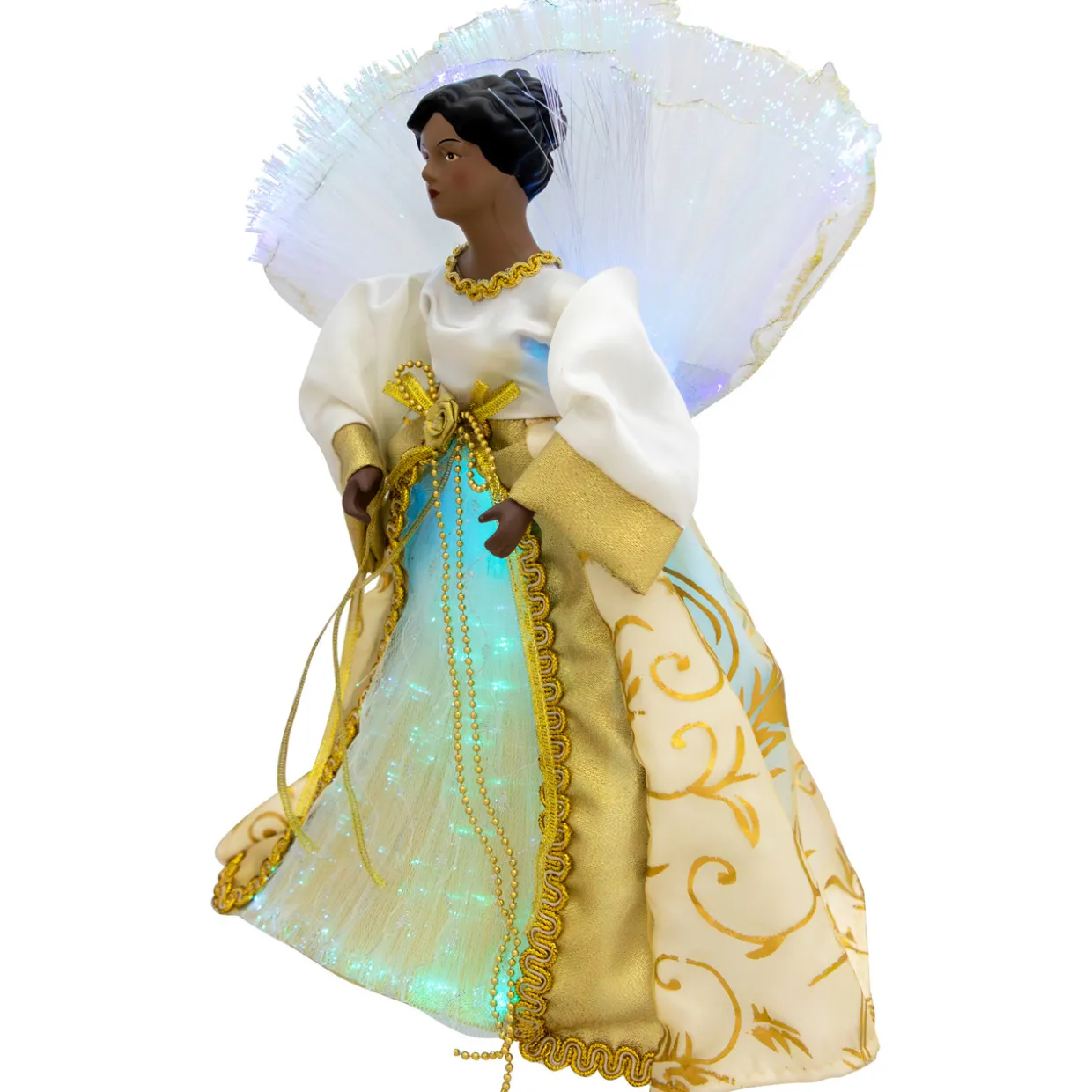 Lighted Fiber Optic African American Angel Christmas Tree Topper - 12" - Gold