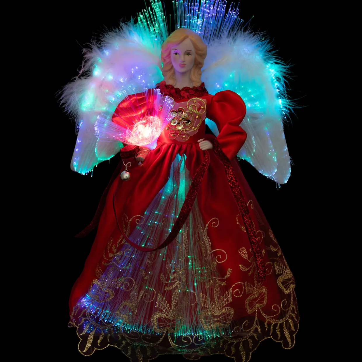 Lighted Fiber Optic Angel Christmas Tree Topper - 12" - Red and Gold