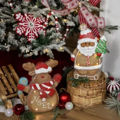 Lighted Gingerbread Santa with Frosted Tree Christmas Figure - 16