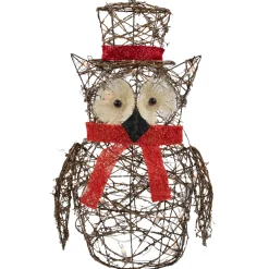 Lighted Glitter Rattan Owl Outdoor Christmas Decoration - 21" - Clear Lights