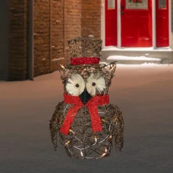 Lighted Glitter Rattan Owl Outdoor Christmas Decoration - 21" - Clear Lights