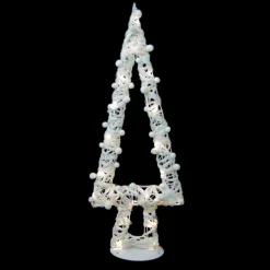 Lighted Glitter String and Cotton Ball Christmas Tree Decoration - 34"