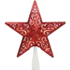 Lighted Glittered 5 Point Cut-Out Star Christmas Tree Topper - 9.75" -Red - Clear Lights