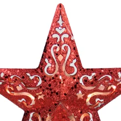 Lighted Glittered 5 Point Cut-Out Star Christmas Tree Topper - 9.75
