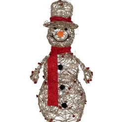 Lighted Glittered Snowman and Berries Outdoor Christmas Decoration - 28"