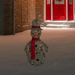 Lighted Glittered Snowman and Berries Outdoor Christmas Decoration - 28"