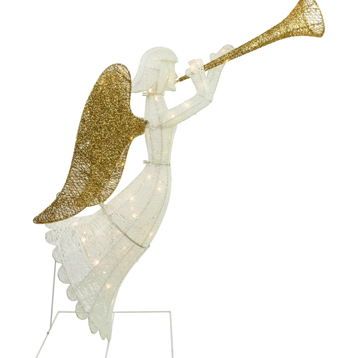 Lighted Glittered Trumpeting Angel Outdoor Christmas Decoration - 48" - Clear Lights