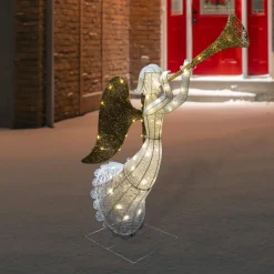 Lighted Glittered Trumpeting Angel Outdoor Christmas Decoration - 48" - Clear Lights