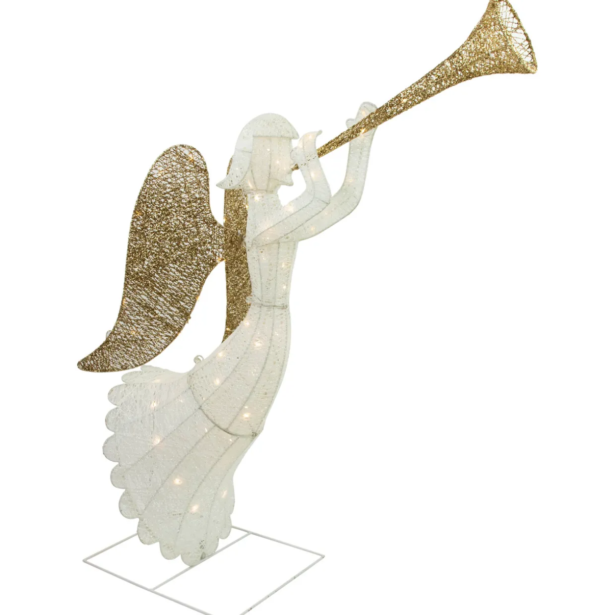Lighted Glittered Trumpeting Angel Outdoor Christmas Decoration - 48" - Clear Lights