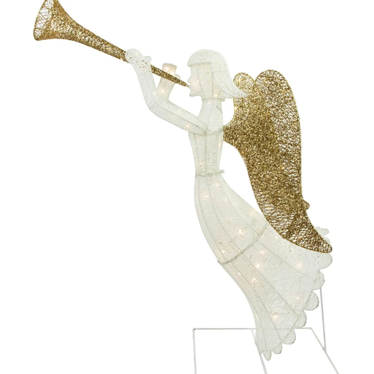 Lighted Glittered Trumpeting Angel Outdoor Christmas Decoration - 48" - Clear Lights