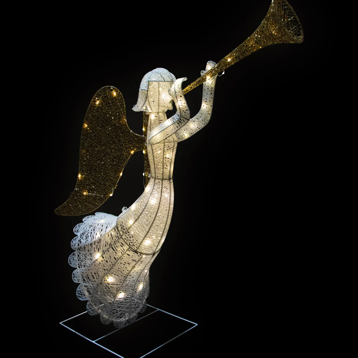 Lighted Glittered Trumpeting Angel Outdoor Christmas Decoration - 48" - Clear Lights