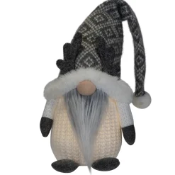 Lighted Gnome with Antlers Christmas Figure - 9" - Gray and White