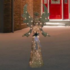 Lighted Golden Angel Christmas Decoration - 68" - Clear Lights