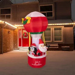 Lighted Inflatable Feliz Navidad Hot Air Balloon Outdoor Christmas Decoration - 7'