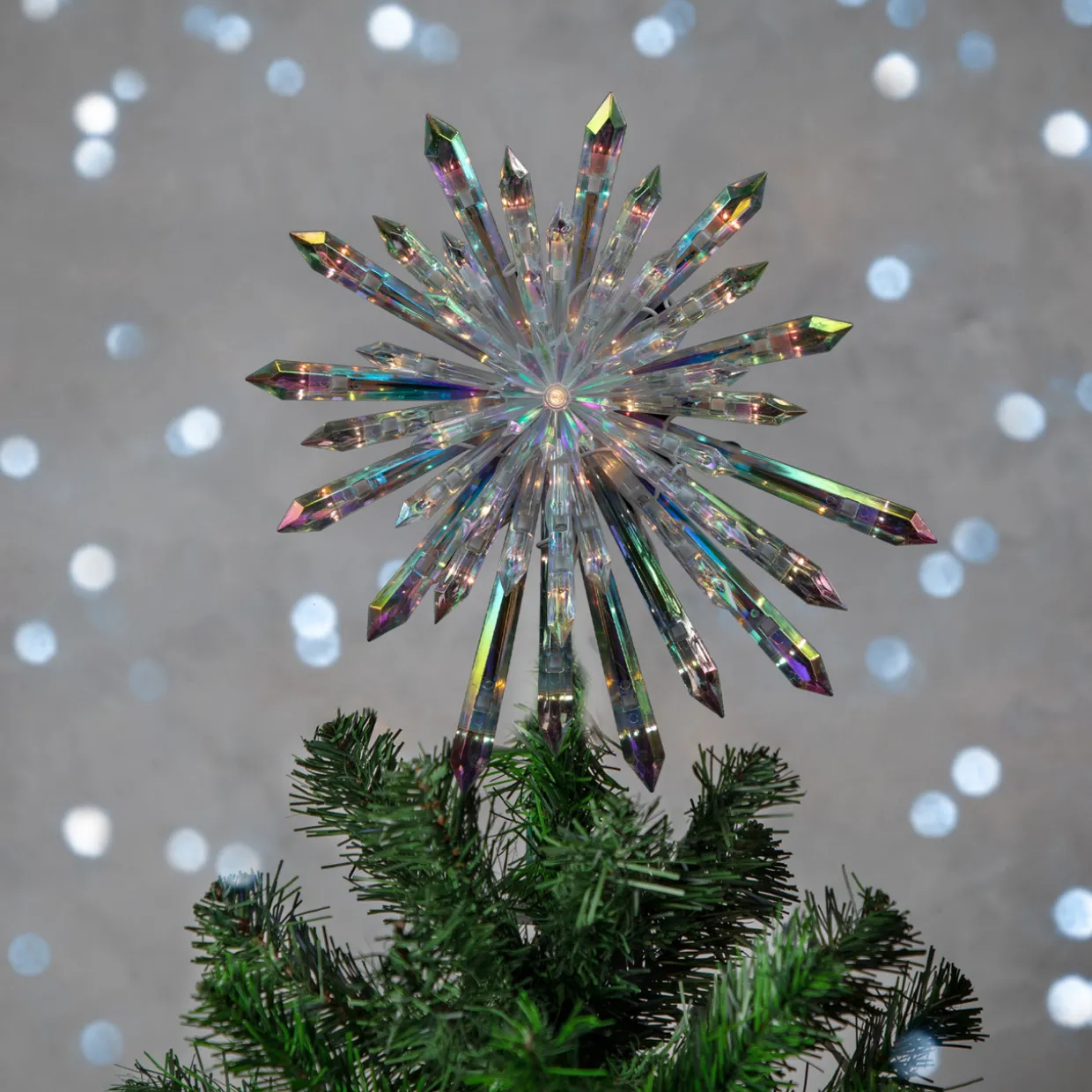 Lighted Iridescent Icicle Christmas Tree Topper - 14" - Clear Lights