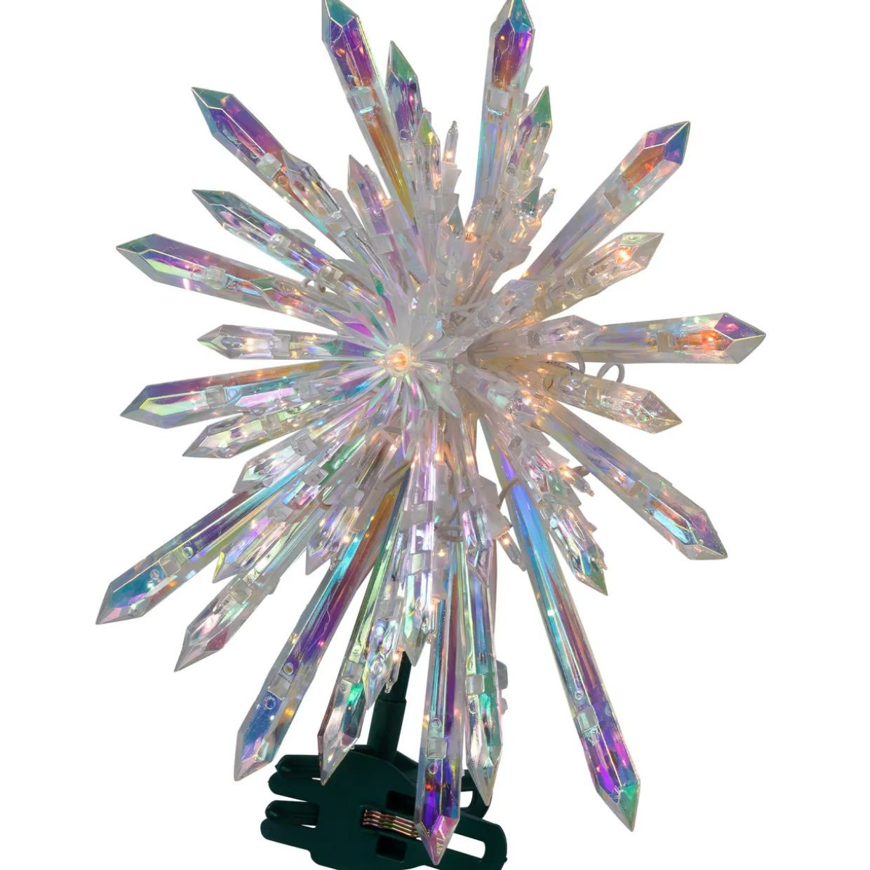 Lighted Iridescent Icicle Christmas Tree Topper - 14" - Clear Lights