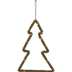 Lighted Jute Wrapped Pine Tree Silhouette Hanging Christmas Decoration - 14"