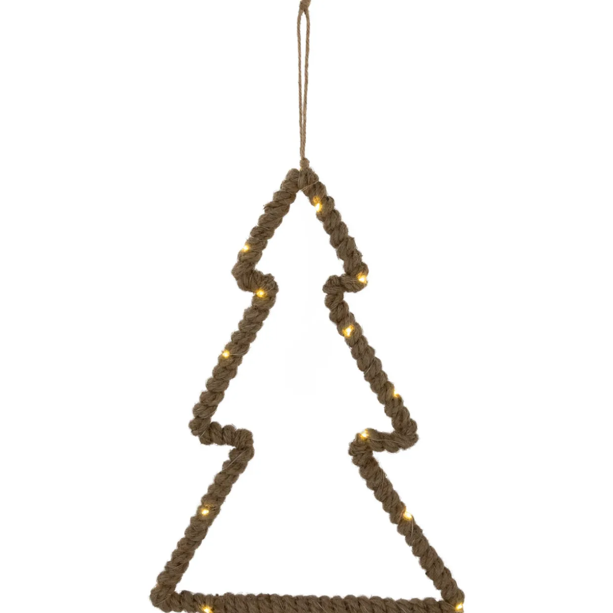 Lighted Jute Wrapped Pine Tree Silhouette Hanging Christmas Decoration - 14"