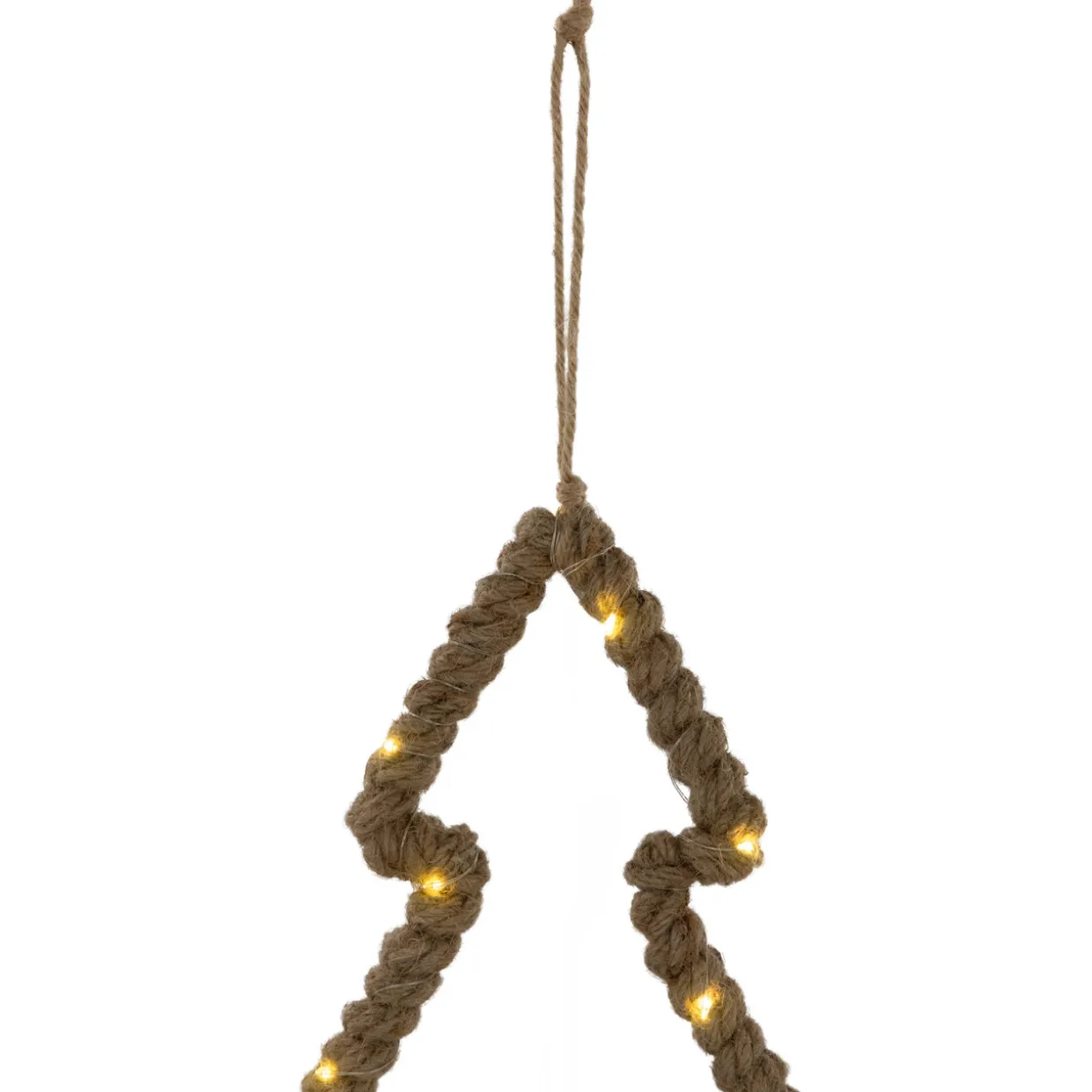 Lighted Jute Wrapped Pine Tree Silhouette Hanging Christmas Decoration - 14"