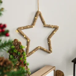 Lighted Jute Wrapped Star Silhouette Christmas Hanging Decoration - 11.5"