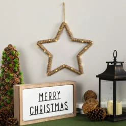 Lighted Jute Wrapped Star Silhouette Christmas Hanging Decoration - 11.5