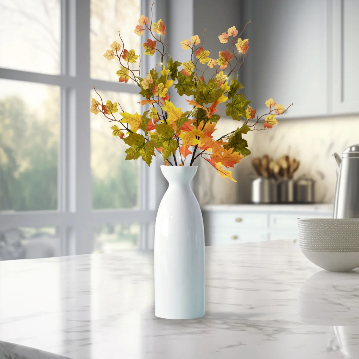 Lighted Maple Leaves Fall Harvest Spray - 30" - Warm White