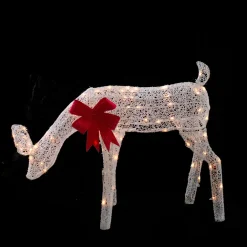 Lighted Mesh Feeding Doe Outdoor Christmas Decoration - 37" - White - Clear Lights